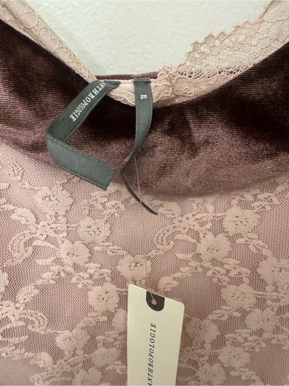 NWT By Anthropologie Velvet Trim Lace Tank Top | Romantic Cami - Picture 4 of 4